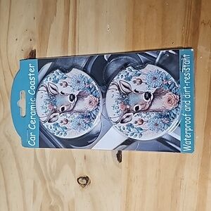 Car Ceric Coaster Deer with Flowers